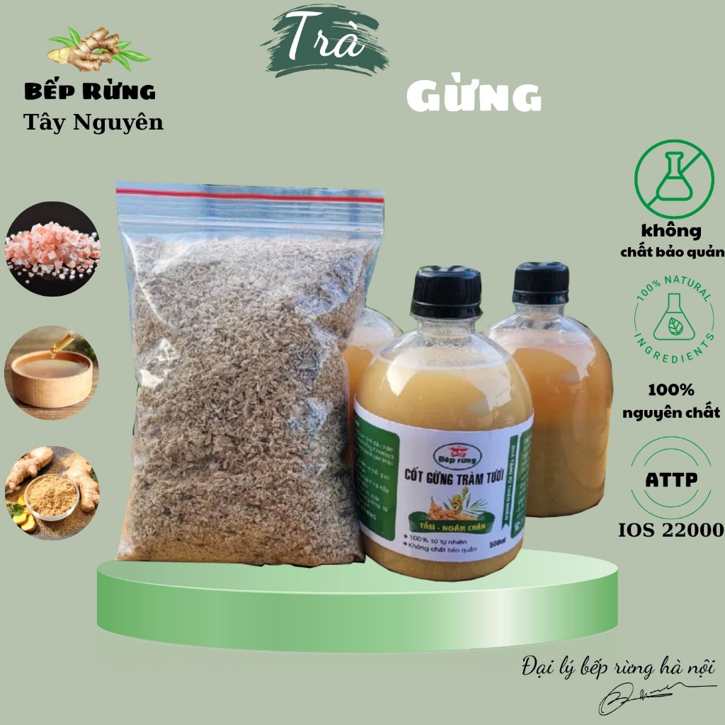 Nước Cốt gừng tràm tươi muối Himalaya lọ 500ml tặng kèm bã gừng thiên nhiên Tiệm trà thiên nhiên