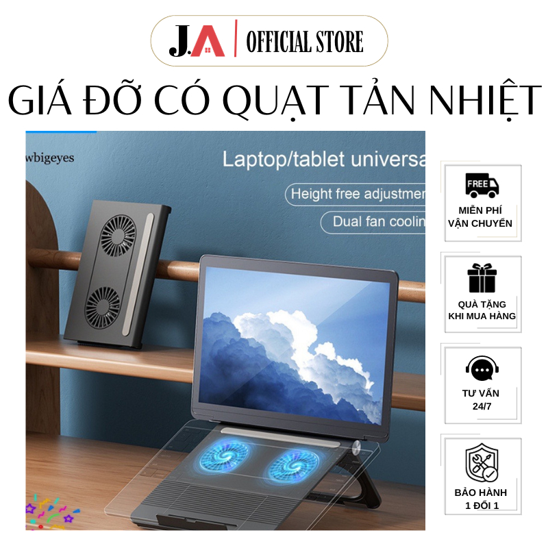 Giá Đỡ Kiêm Quạt Tản Nhiệt Cho Laptop, Macbook, Máy Tính J.A OFFICIAL Có Thể Điều Chỉnh Chiều Cao, Thiết Kế Nhỏ Gọn