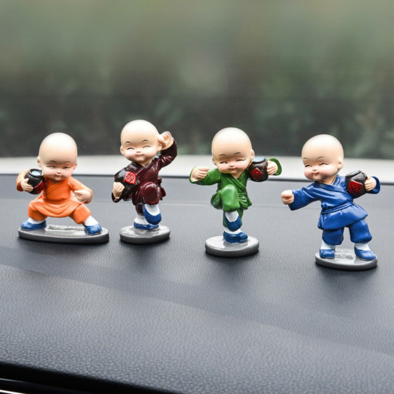 Bộ Tượng 4 Chú Tiểu LOẠI ĐẸP cao cấp - Chú Tiểu Mini Luyện Võ Cầm Bình , Chú Tiểu Trang Trí Ô Tô Để 