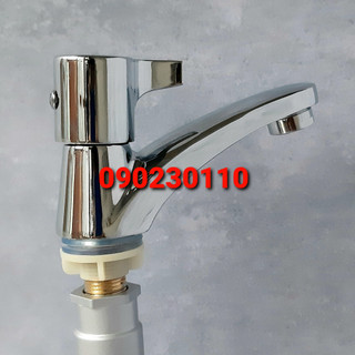 Vòi Lavabo rửa mặt, rửa tay, đồng thau hợp kim, tay núp phẩy đóng mở, chân ren đồng thau 21mm