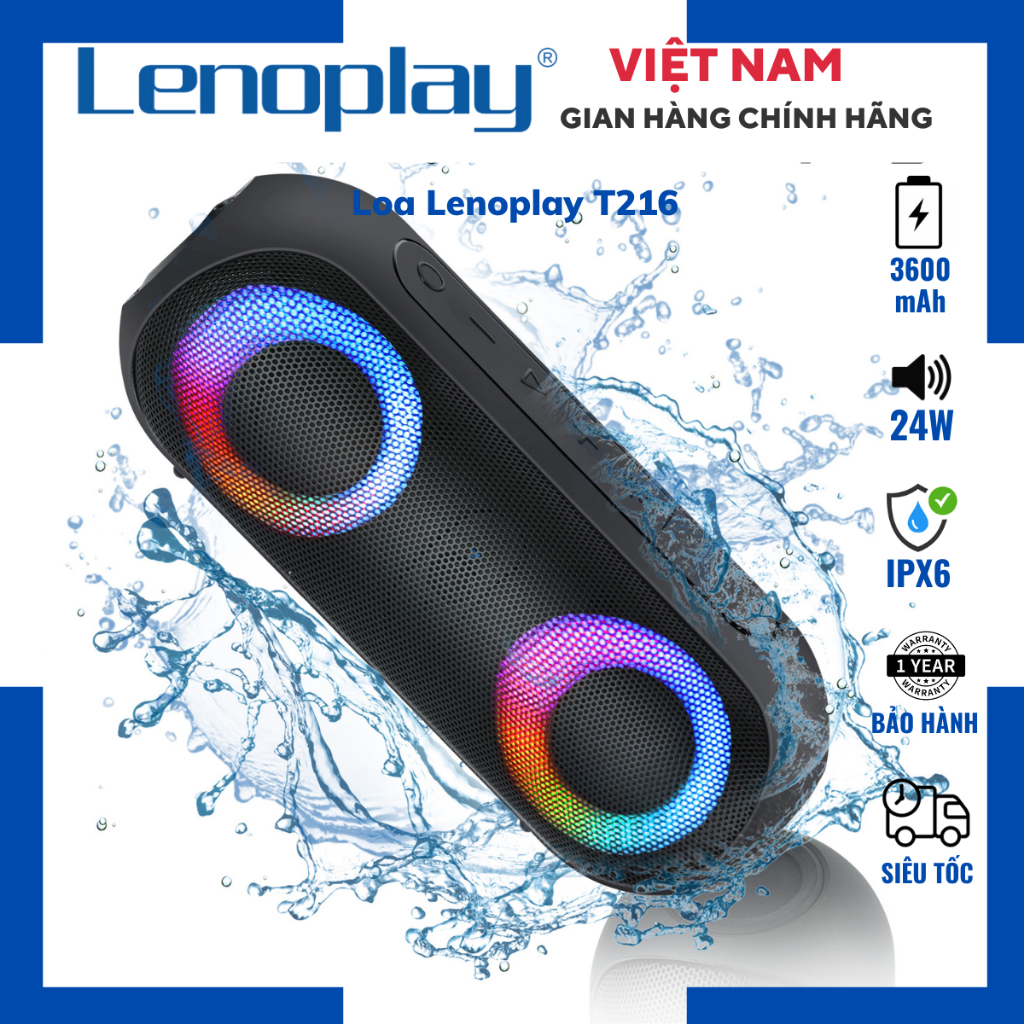 Loa LenoPlay T216| Loa nghe nhạc Bluetooth Công suất 24W, Pin 3600mAh, Kháng nước - Chính hãng, Bảo hành 12Th - OBIBI