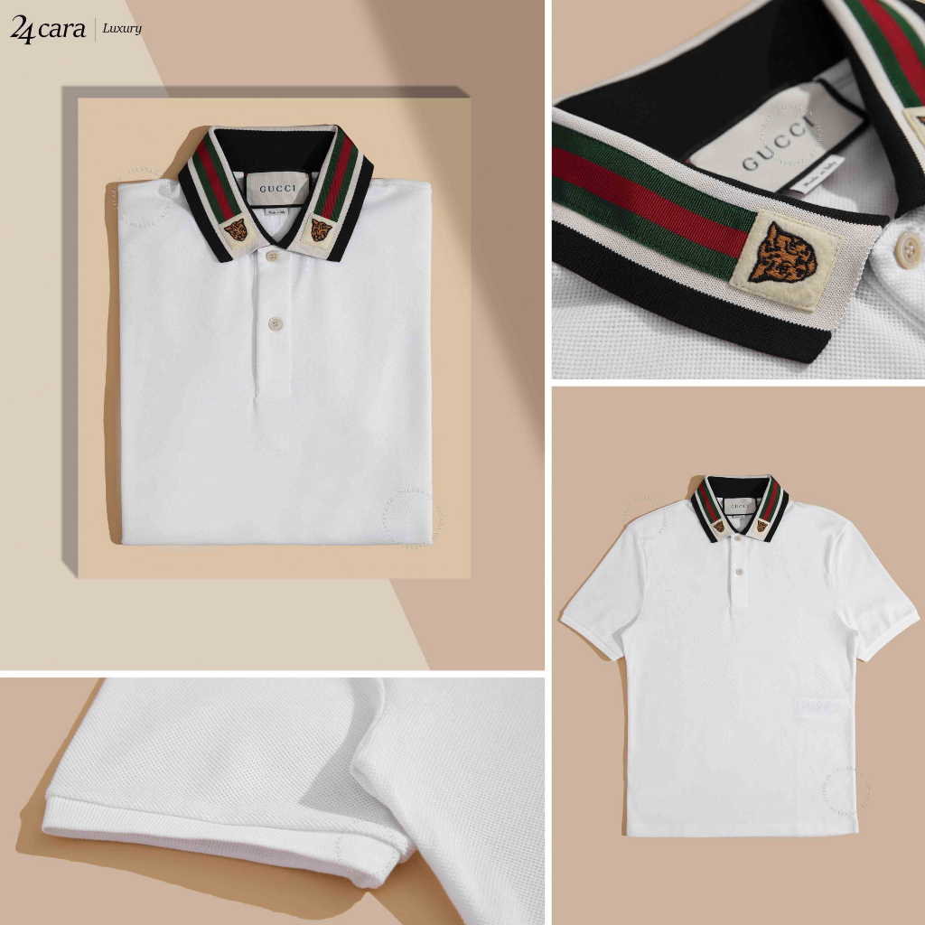 Áo Polo Gucci hổ, Áo cổ trụ Gucci Hổ -  Phối Logo Hổ viền cổ  thời thượng Chuẩn, Cotton Thoáng Mát