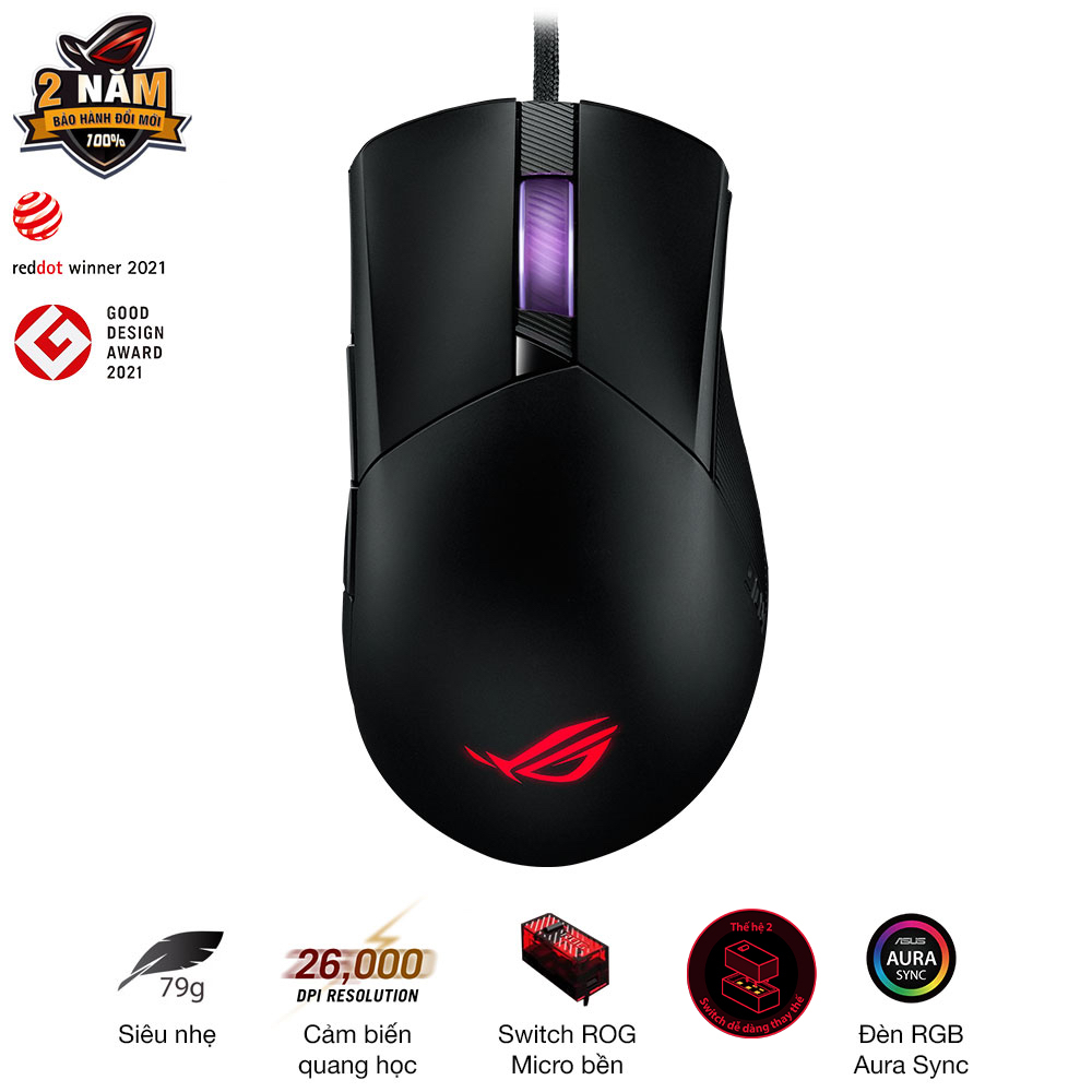 Chuột game có dây ASUS FPS ROG GLADIUS III, 19.000 dpi, switch dễ thay thế gen II, feet chuột ROG Omni, cáp dây bện