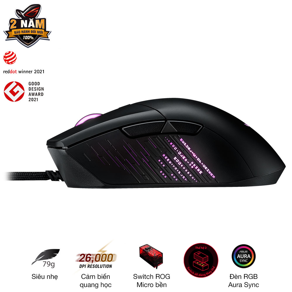 Chuột game có dây ASUS FPS ROG GLADIUS III, 19.000 dpi, switch dễ thay thế gen II, feet chuột ROG Omni, cáp dây bện