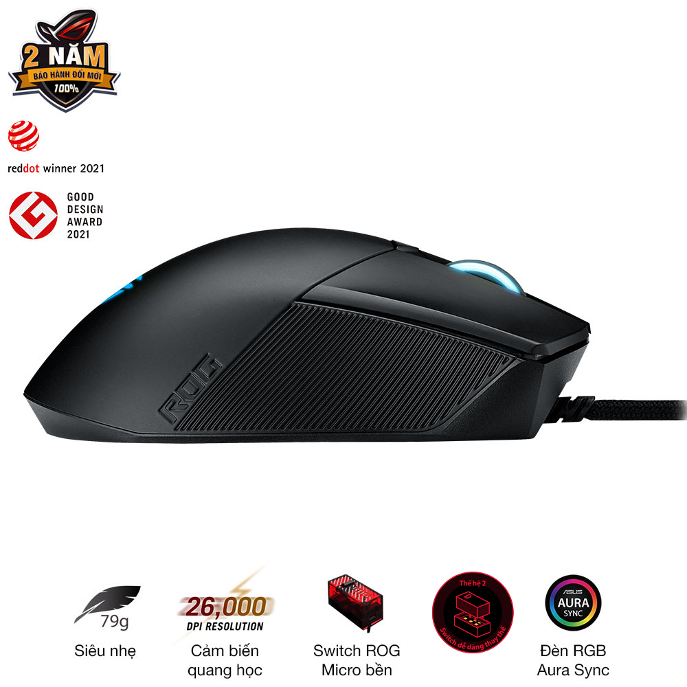 Chuột game có dây ASUS FPS ROG GLADIUS III, 19.000 dpi, switch dễ thay thế gen II, feet chuột ROG Omni, cáp dây bện