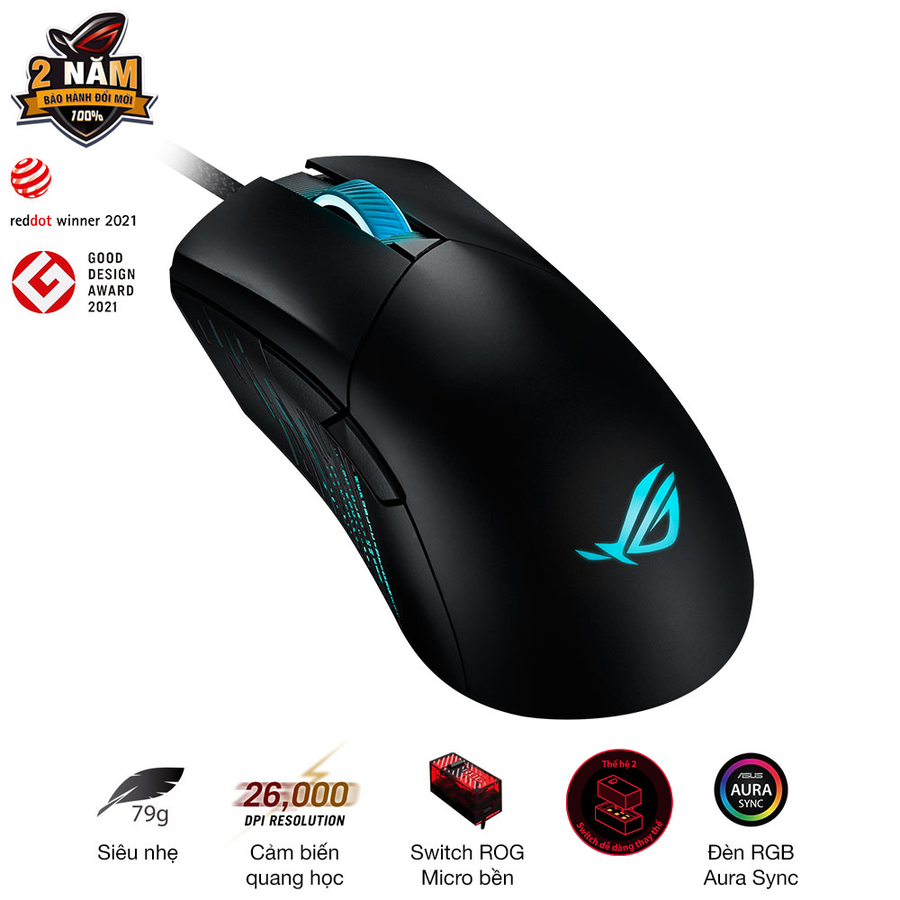 Chuột game có dây ASUS FPS ROG GLADIUS III, 19.000 dpi, switch dễ thay thế gen II, feet chuột ROG Omni, cáp dây bện