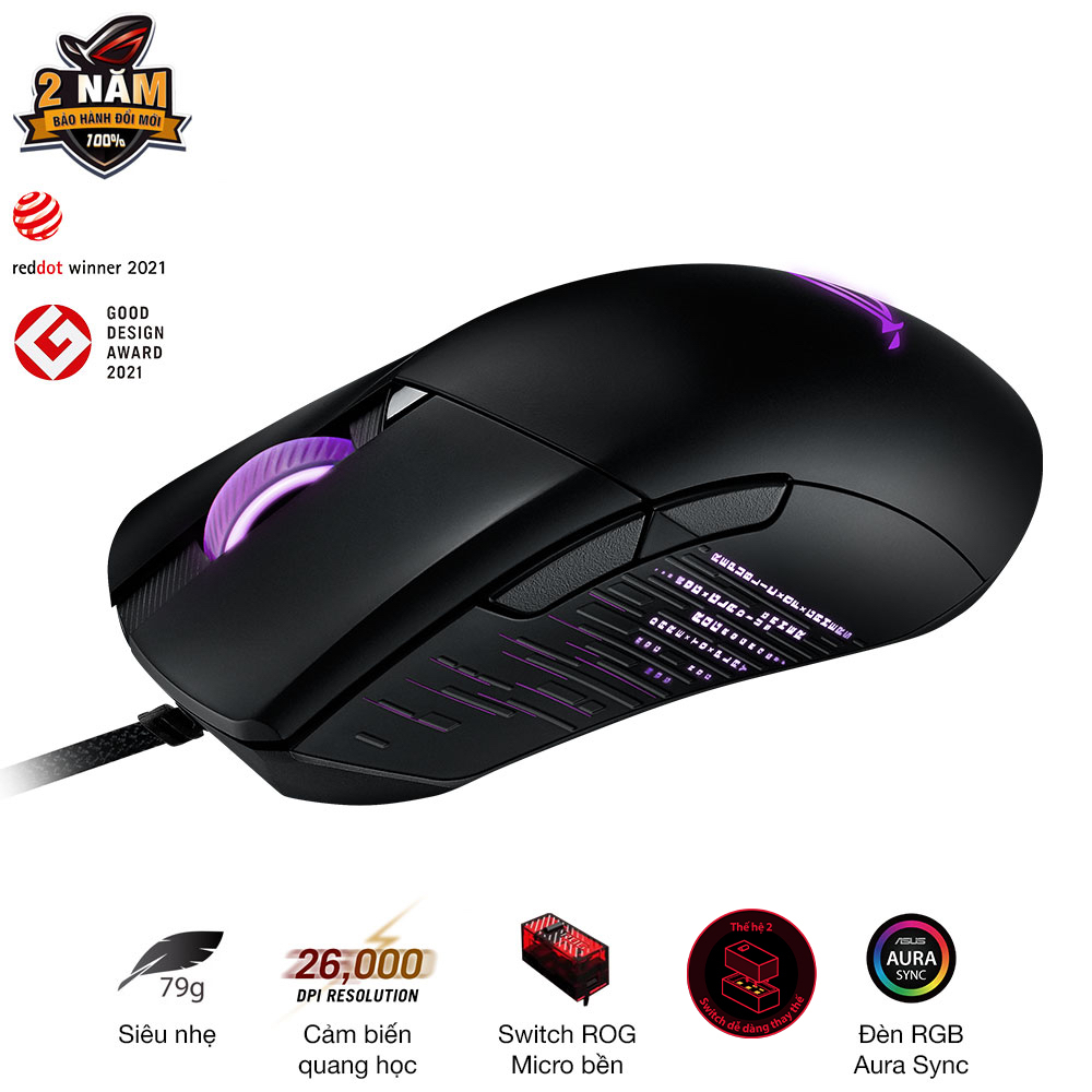 Chuột game có dây ASUS FPS ROG GLADIUS III, 19.000 dpi, switch dễ thay thế gen II, feet chuột ROG Omni, cáp dây bện