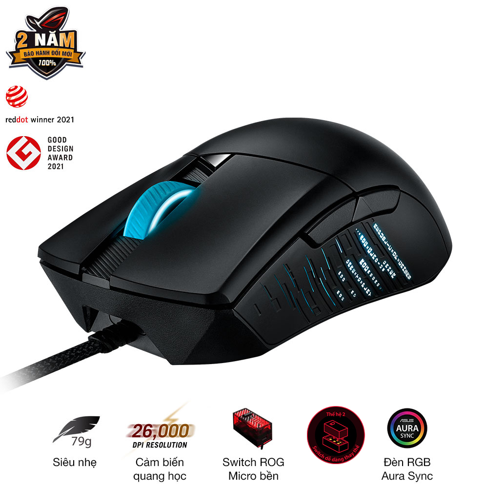 Chuột game có dây ASUS FPS ROG GLADIUS III, 19.000 dpi, switch dễ thay thế gen II, feet chuột ROG Omni, cáp dây bện