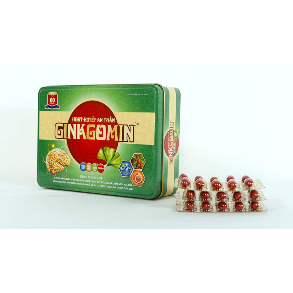 Viên uống Hoạt Huyết Ginkgomin ngủ ngon an thần hộp sắt 60 viên