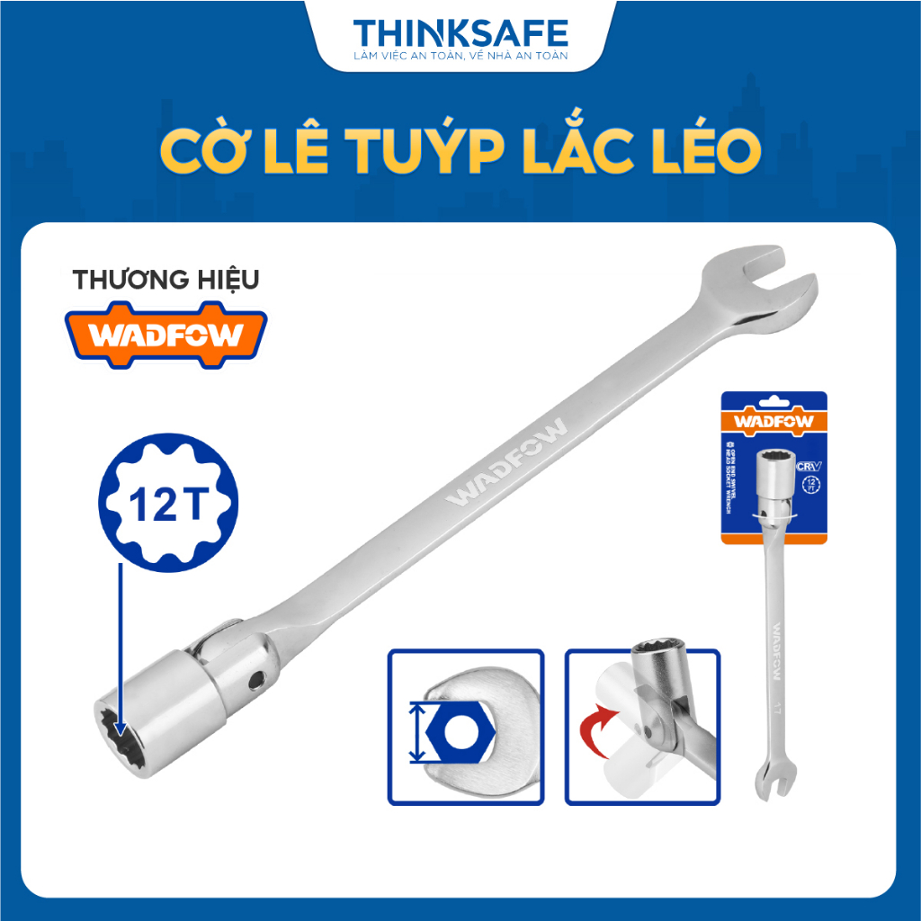 Cờ lê 2 đầu tuýt lắc léo 8mm Wadfow chất liệu đầu tuýp cờ lê làm từ thép carbon c45 xử lý nhiệt mạ chrome làm mờ