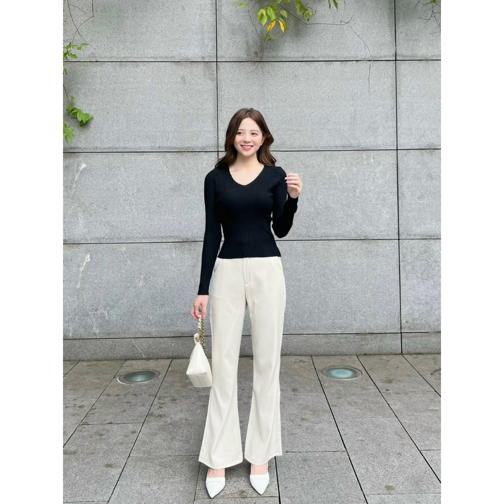 Áo len tăm quảng châu cổ tim dài tay hàng co giãn đẹp 857 P6K12