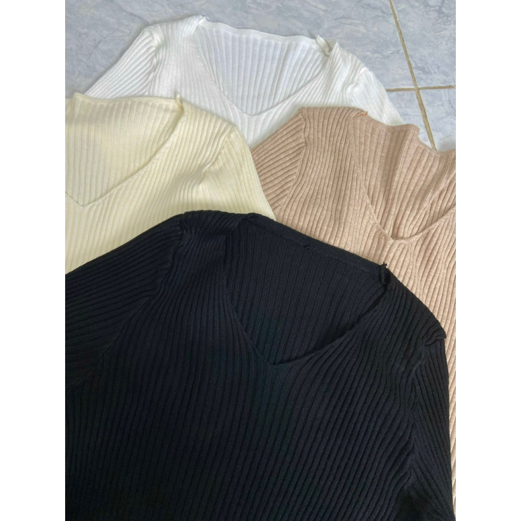 Áo len tăm quảng châu cổ tim dài tay hàng co giãn đẹp 857 P6K12