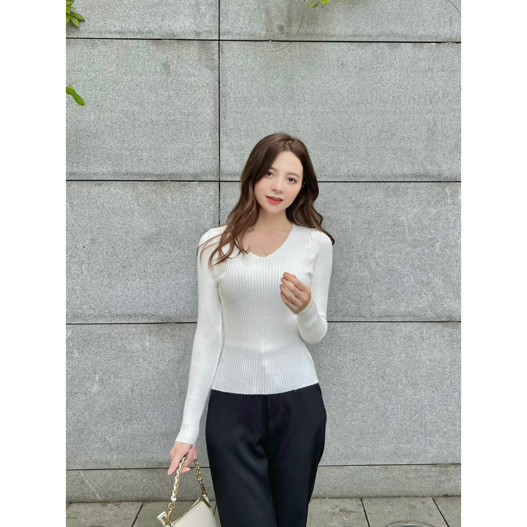Áo len tăm quảng châu cổ tim dài tay hàng co giãn đẹp 857 P6K12