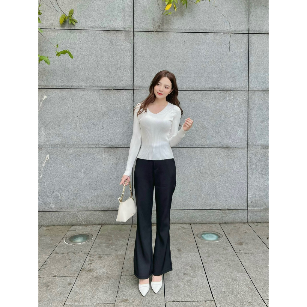 Áo len tăm quảng châu cổ tim dài tay hàng co giãn đẹp 857 P6K12