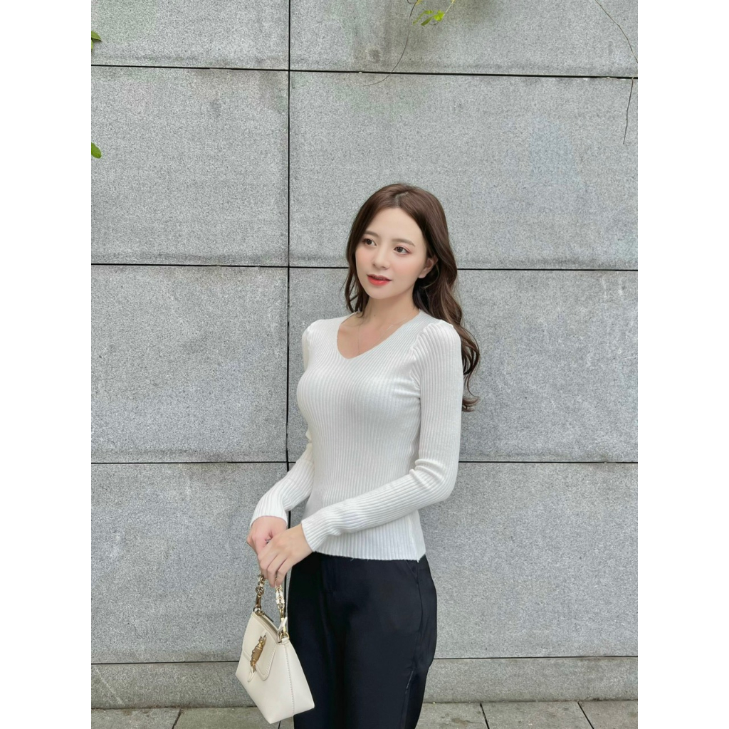 Áo len tăm quảng châu cổ tim dài tay hàng co giãn đẹp 857 P6K12