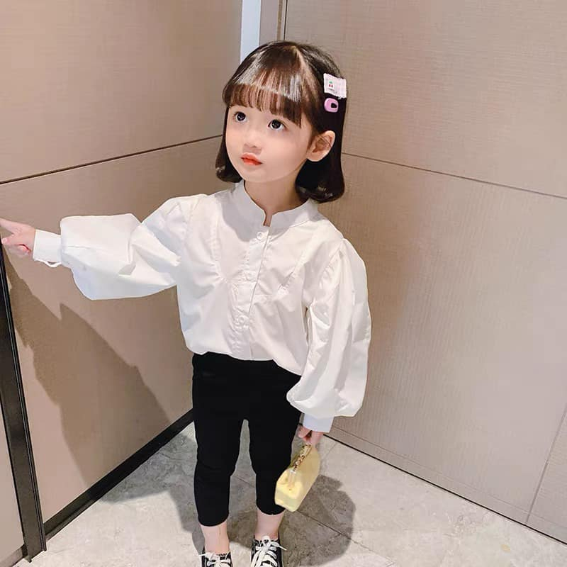 Áo sơmi trắmg cổ trụ thêu cho bé