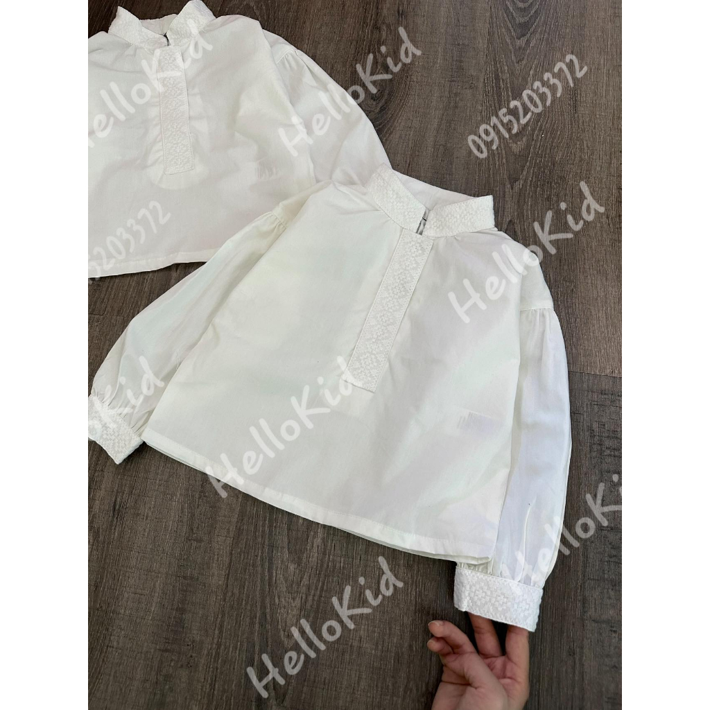 Áo sơmi trắmg cổ trụ thêu cho bé