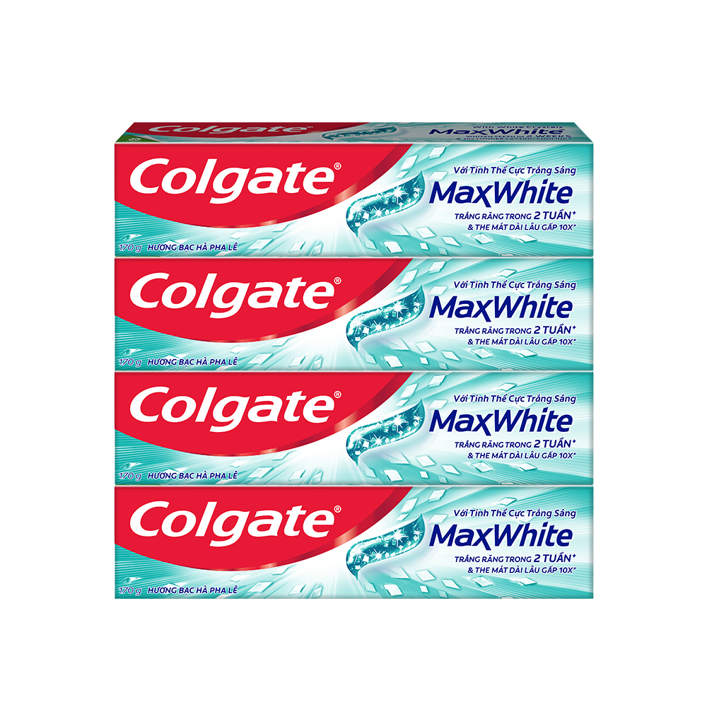 Bộ 4 Kem đánh răng Colgate MaxWhite tinh thể the mát, trắng răng trong 2 tuần