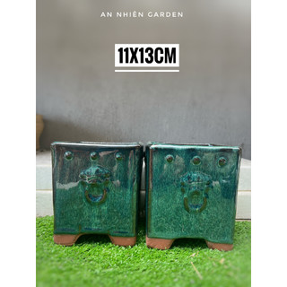 Chậu tráng men hỏa biến vuông cao - kt 11x13cm- trồng sen đá - xương rồng - lỗi 1 đổi 1