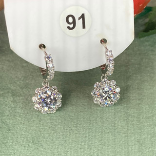  Bông tai bạc ý xi kim số 91 đá CZ Moissanite 6.5 mm 