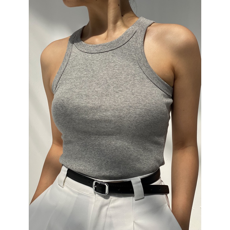 idée Áo croptop ba lỗ nữ ôm cổ tròn vải thun cotton gân