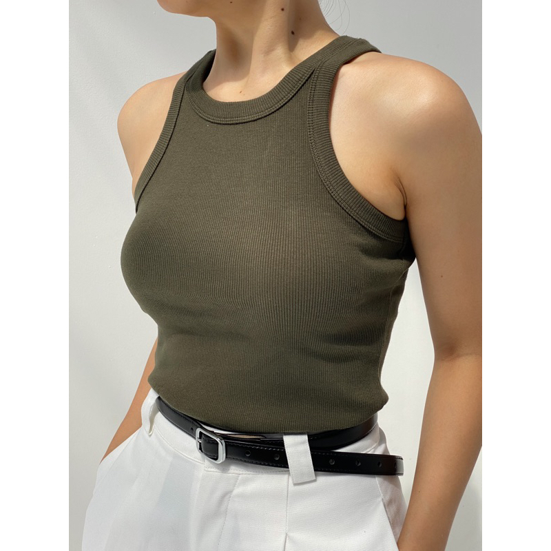 idée Áo croptop ba lỗ nữ ôm cổ tròn vải thun cotton gân