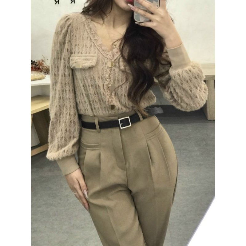 019-Quần baggy công sở kèm đai da hai túi ngang lưng cao | BigBuy360 - bigbuy360.vn