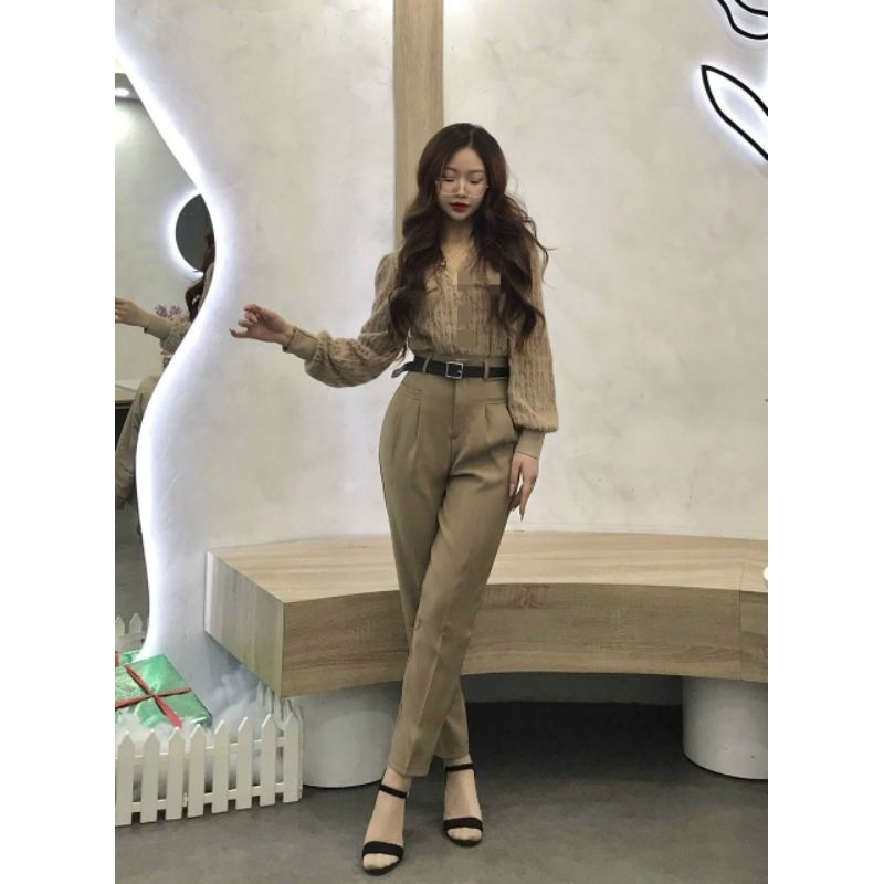 019-Quần baggy công sở kèm đai da hai túi ngang lưng cao | BigBuy360 - bigbuy360.vn