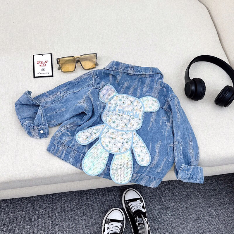 Áo khoác jean bé gái mềm mịn thời trang 9-30kg nhà mộc baby store a238