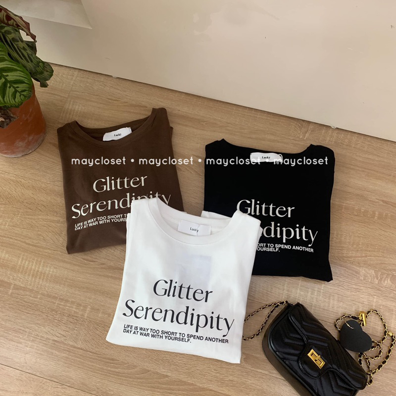Áo phông chữ Glitter chất cotton nhung
