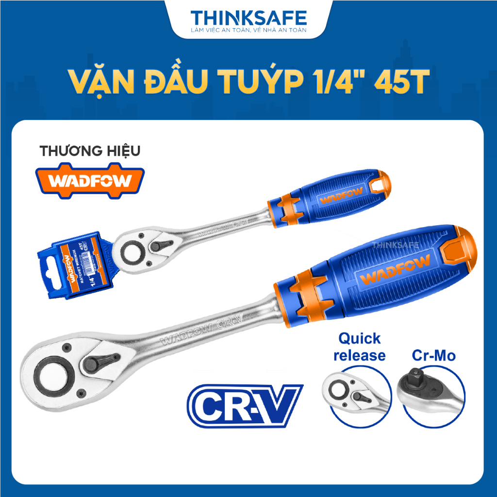 Tay vặn đầu tuýp 1/4 inch 45T Wadfow WRW1214 chất liệu thép cần siết lực tự động hai chiều Wadfow chính hãng - Thinksafe