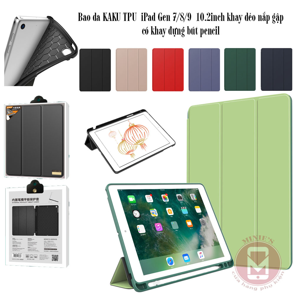 Bao da Smart iKAKU iPad 10.2 inch Gen 7 Gen 8 Gen 9 lưng TPU dẻo nắp gập có khay đựng bút pencil