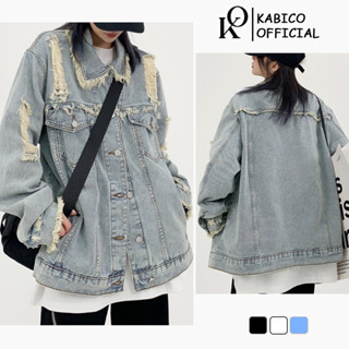 Áo khoác Jean dáng dài, áo jean KABICO dài tay tua rua phong cách unisex_G9