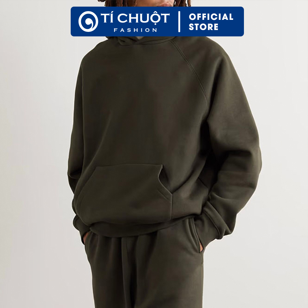 Áo hoodie trơn nam nữ màu rêu ulzzang nỉ bông, Áo khoác nỉ unisex form rộng - Tí Chuột Studio