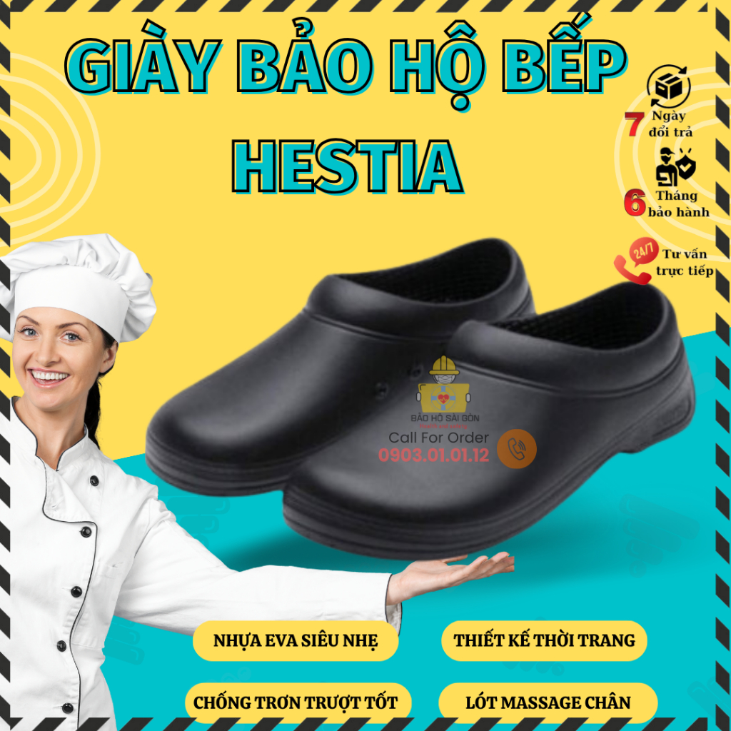 Giày Bảo Hộ Làm Bếp HESTIA Dùng Cho Nhà Bếp, Dép nhà bếp chống trượt, siêu nhẹ