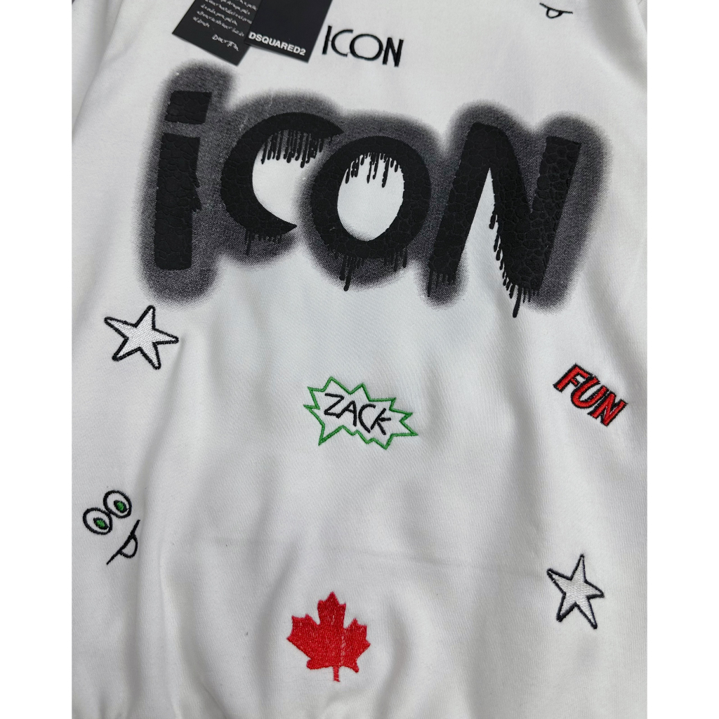 Áo nỉ nam DSQ hình in chữ sơn ICON siêu đẹp-Áo dài tay nam hình thêu sticker lá thu cực chất