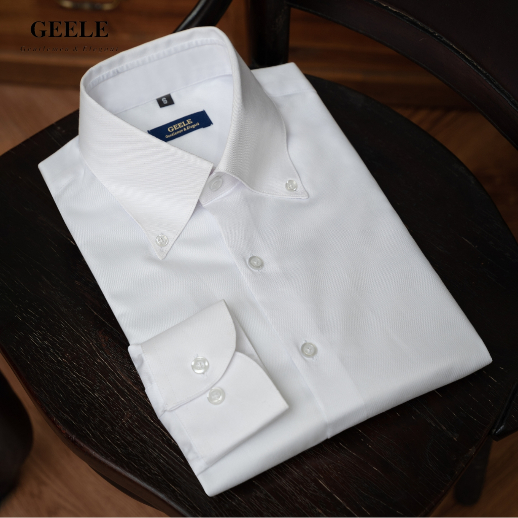 Áo Sơ Mi Trắng Cổ Button Down GEELE Form Regular FIT SM007