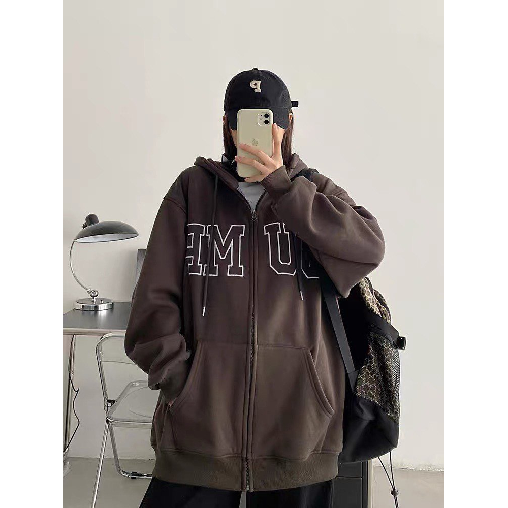 Áo hoodie zip nỉ màu nâu unisex - 247store.vn - AochuJUM.HD66_P13K7