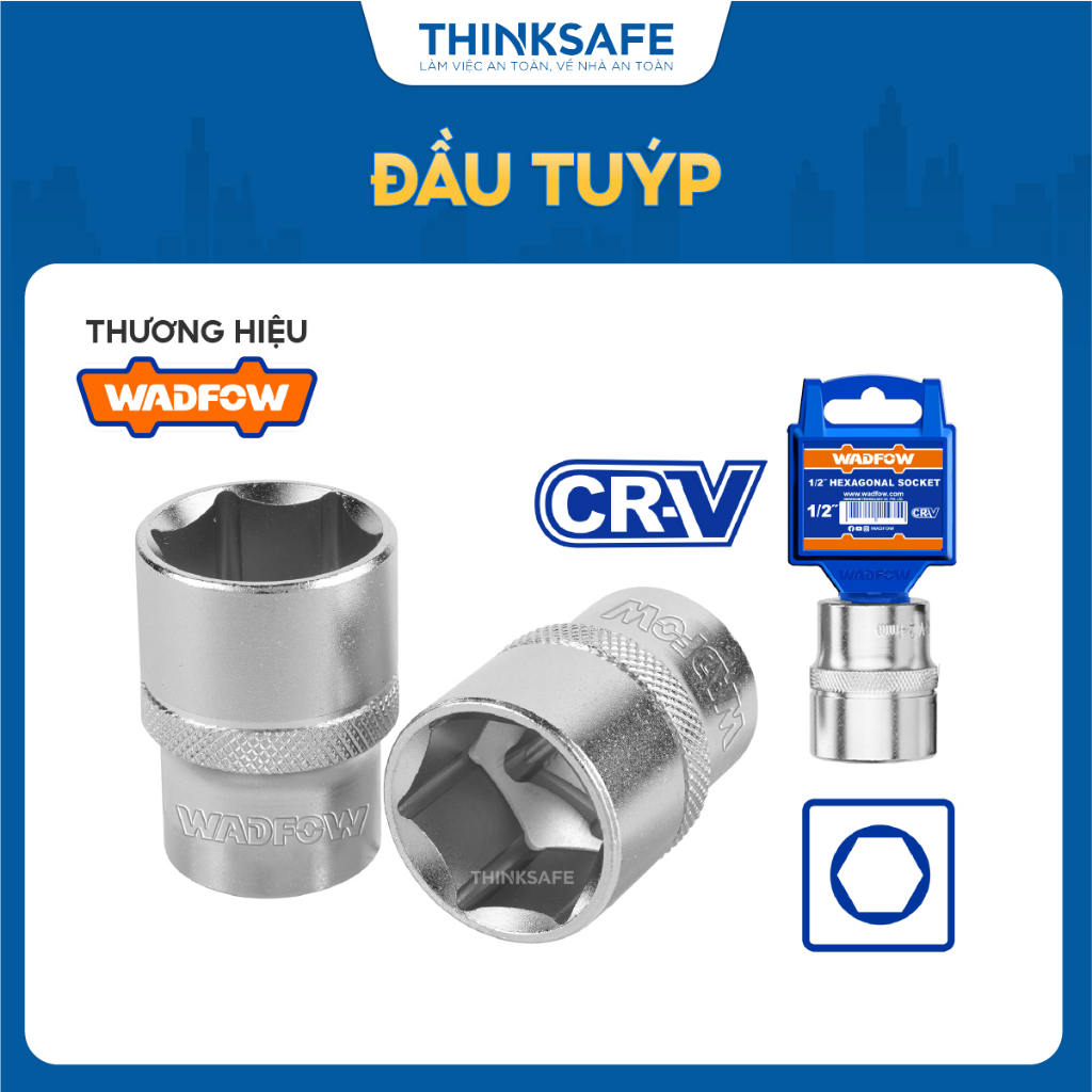 Đầu tuýp Wadfow nhiều kích thước từ 8mm đến 32mm chất liệu thép 50BV30 mạ crom xử lý nhiệt dụng cụ cầm tay chính hãng
