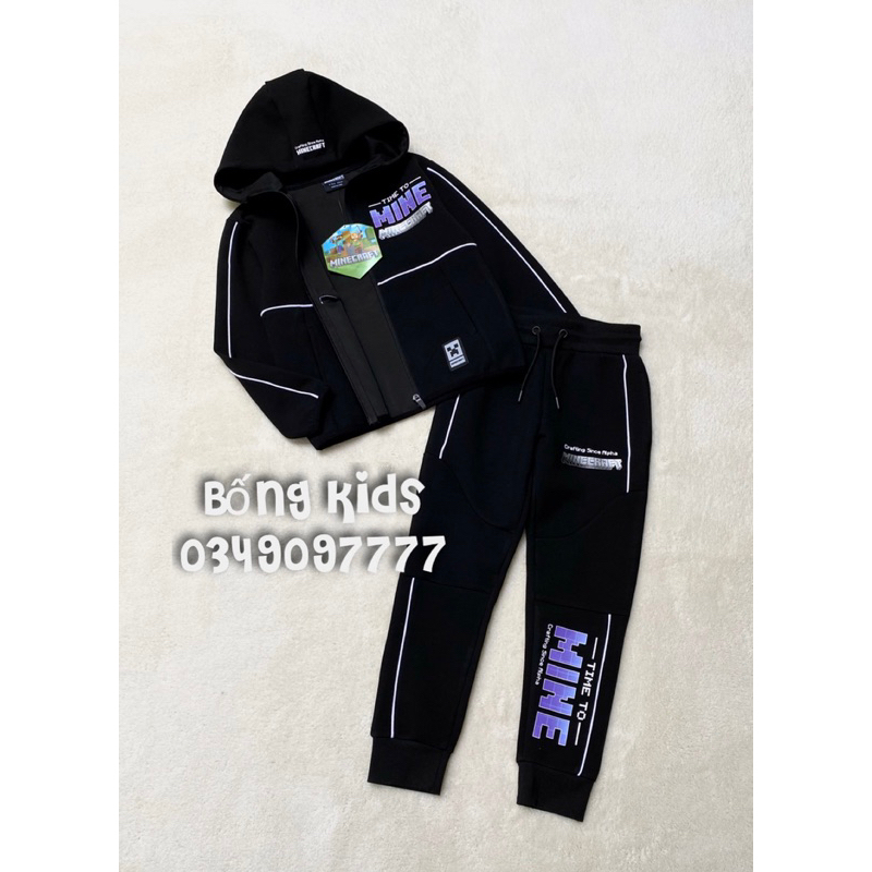 Bộ Nỉ Ép Kéo Khoá Bé Trai MINECRAFT Đen PR