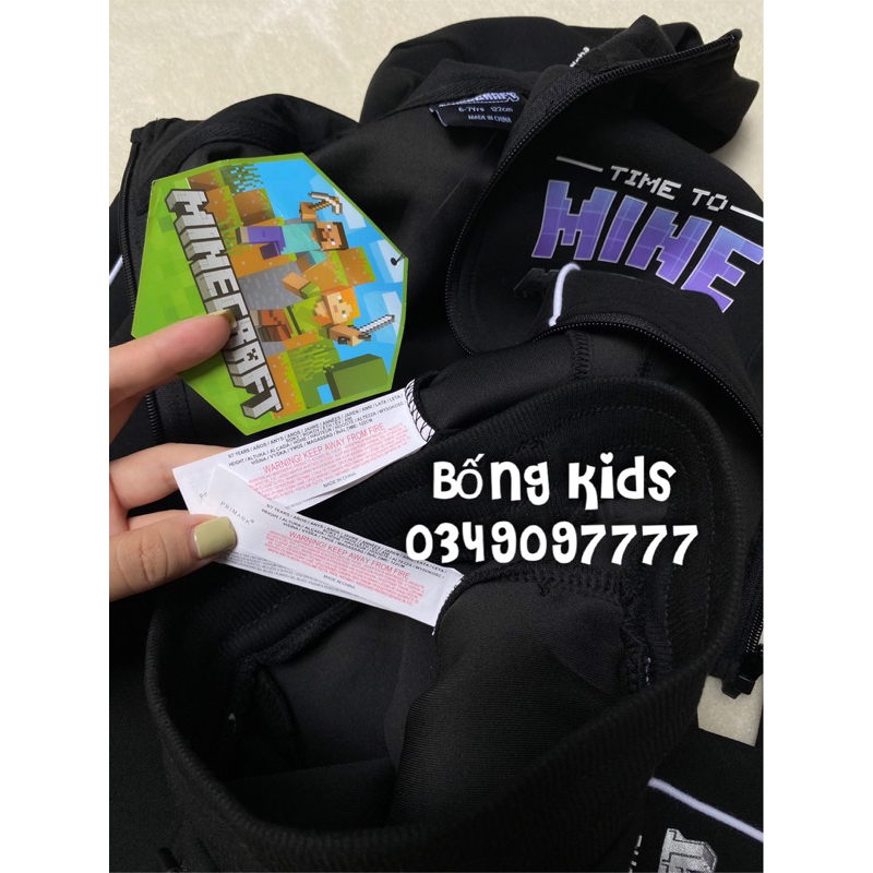 Bộ Nỉ Ép Kéo Khoá Bé Trai MINECRAFT Đen PR