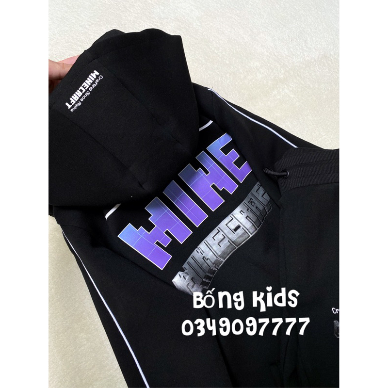 Bộ Nỉ Ép Kéo Khoá Bé Trai MINECRAFT Đen PR