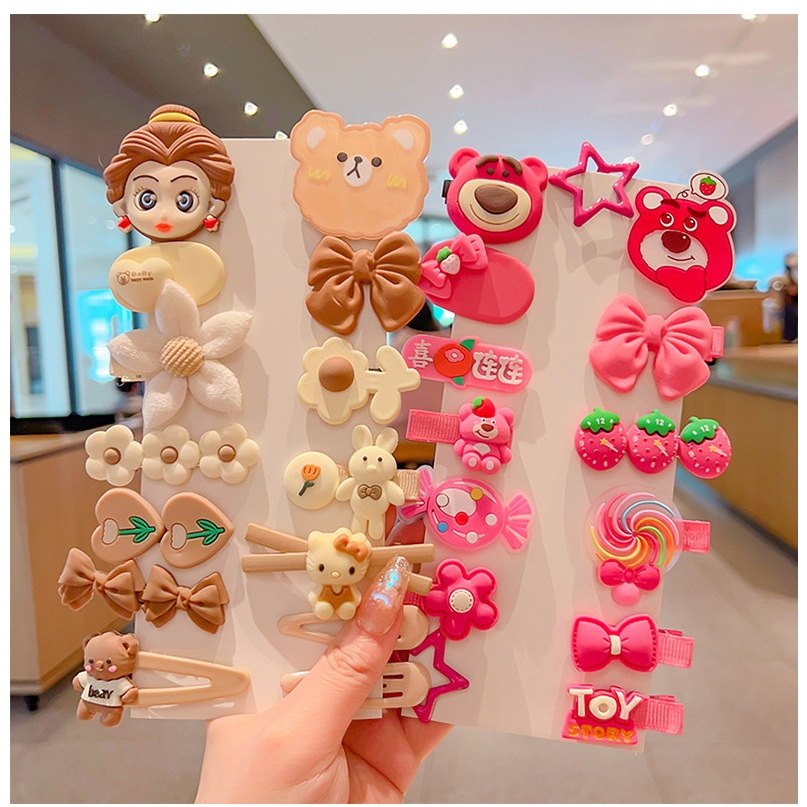 KT03 SET 14 Kẹp Tóc HÌNH GẤU DÂU LOTSO Dễ Thương Cho Nữ Và Bé Siêu Xinh