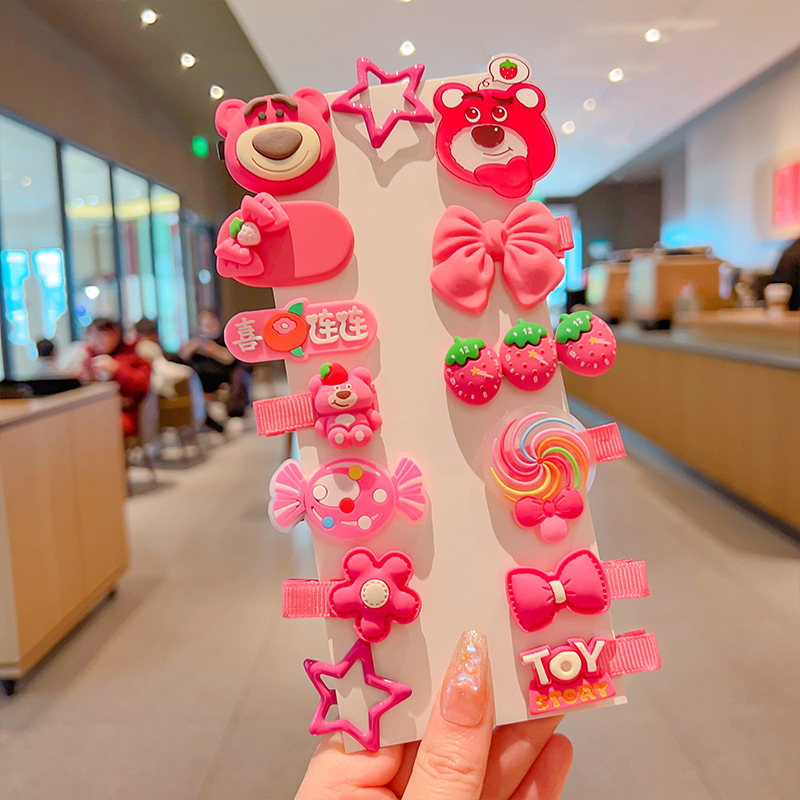 KT03 SET 14 Kẹp Tóc HÌNH GẤU DÂU LOTSO Dễ Thương Cho Nữ Và Bé Siêu Xinh