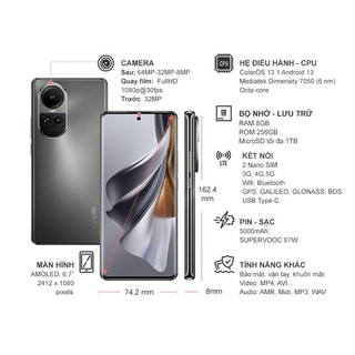 Điện thoại oppo reno10 5g 8gb/256gb xám