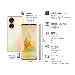 Điện thoại oppo reno8 t 5g 8gb/128gb vàng đồng