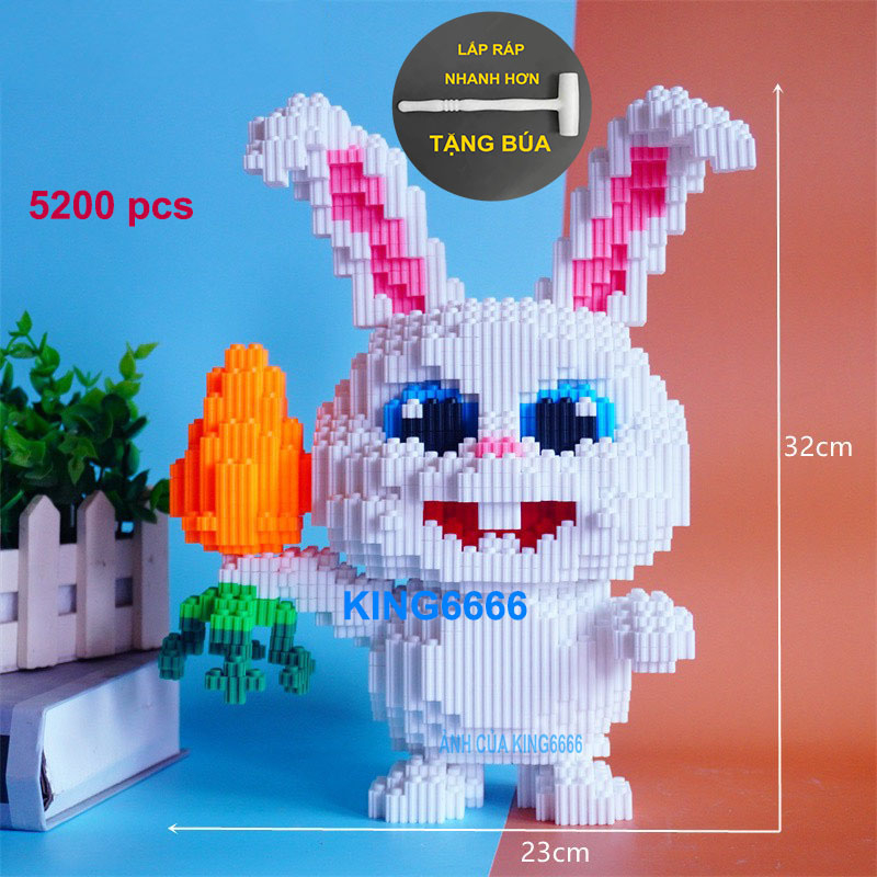 xếp hình thỏ trắng Snowball Xếp hình nanoblock thỏ xanh tay cầm cà rốt 32cm( (TẰNG BÚA) nano block lắp ráp cho bé