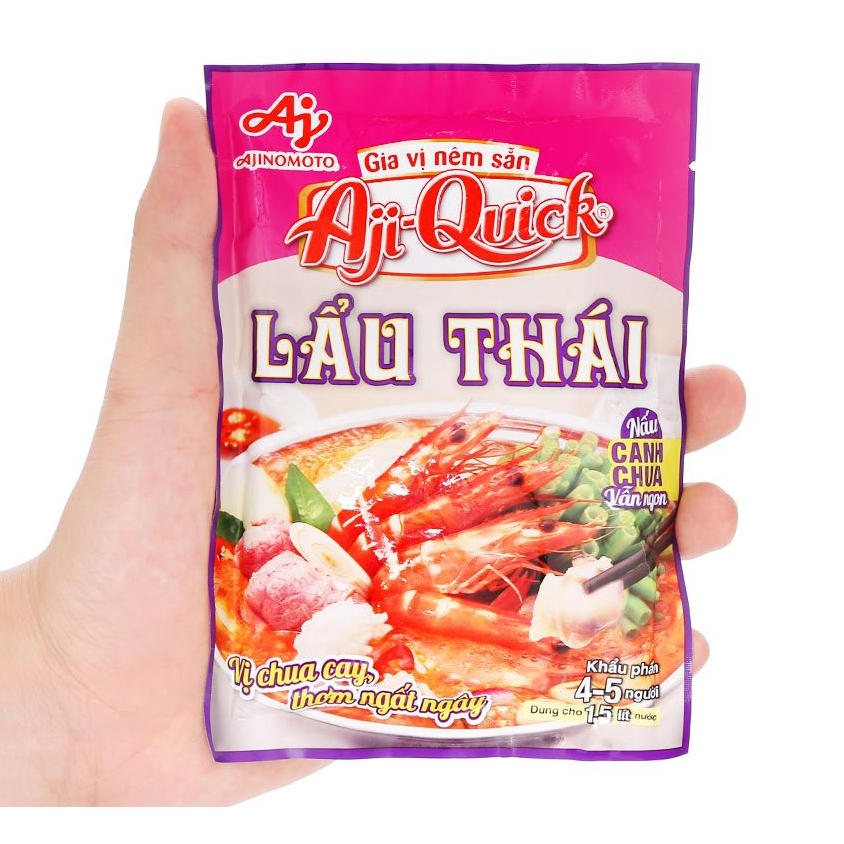 Gia vị nêm sẵn lẩu Thái Aji-Quick gói 50g - Sốt nấu lẩu chuẩn vị đậm đà - Sản phẩm thuộc tập đoàn Ajinomoto.