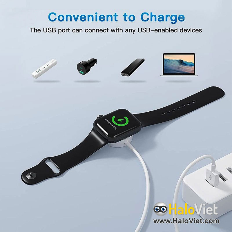 Cáp sạc không dây cho Apple Watch Series 1 2 3 4 5 6 7 8 9 / SE / Ultra / Ultra 2 dài 1m - Hàng Nhập Khẩu