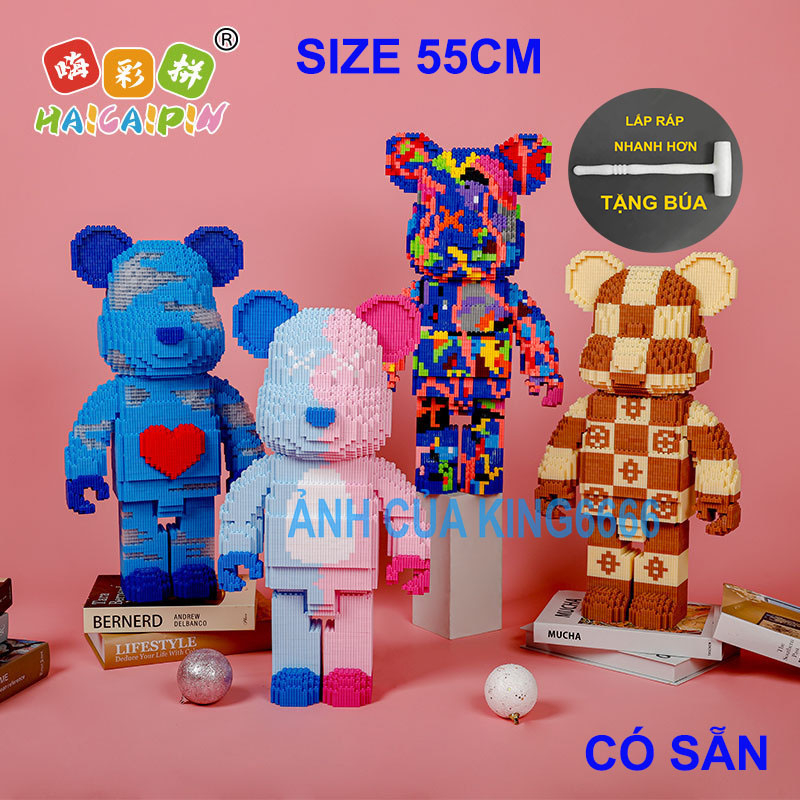 lesgo bearbrick Xếp hình Gấu Bearbrick cỡ lớn 55cm (TẶNG BÚA) Đồ chơi lắp ráp mô hình bear bricK cho bé